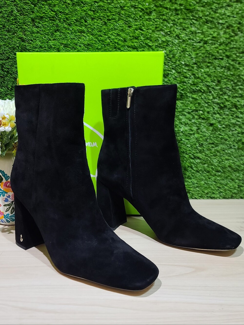 Sam Edelman Codie Block Heel Ankle Boots / Black Suede US Women's 13 NEW